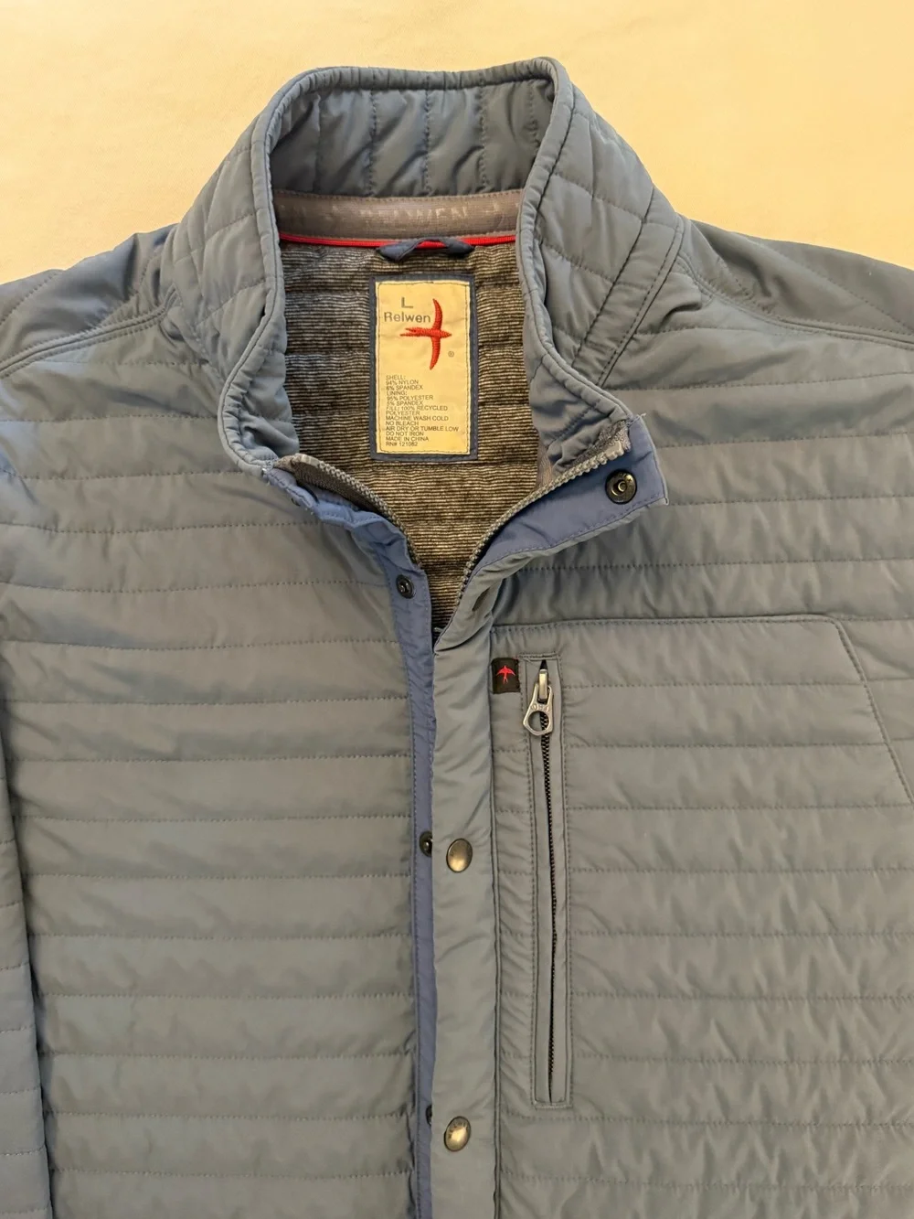 Relwen Quilted Tanker Jacket Blue Men’s Large Insulated Lightweight Snap Zip